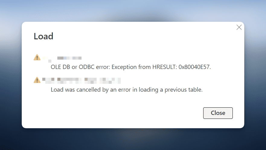 OLE DB or ODBC error: Exception from HRESULT: 0x80040E57