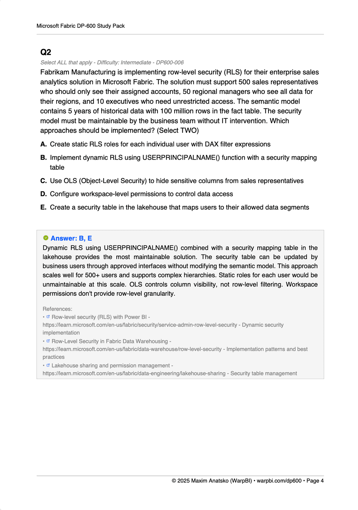 RLS & Security Patterns sample question