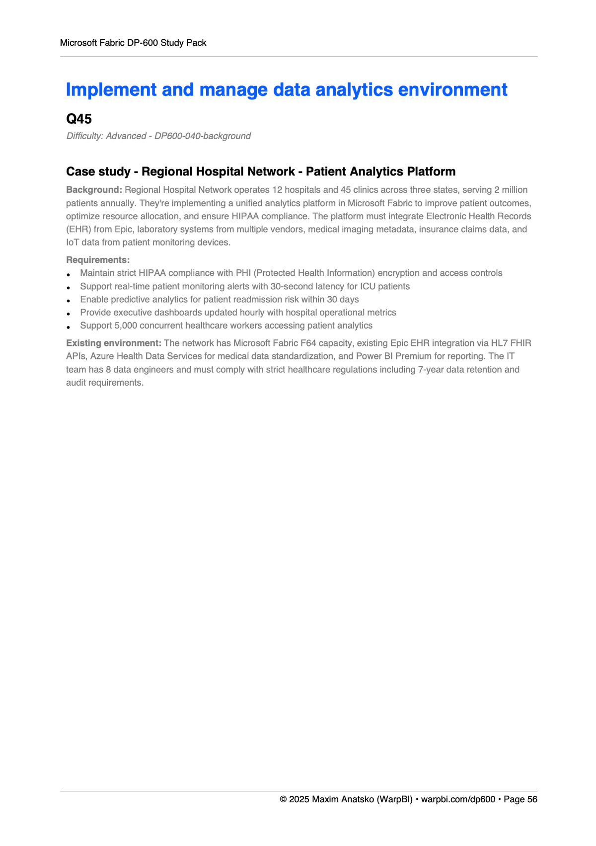 Healthcare Analytics Case Study sample question