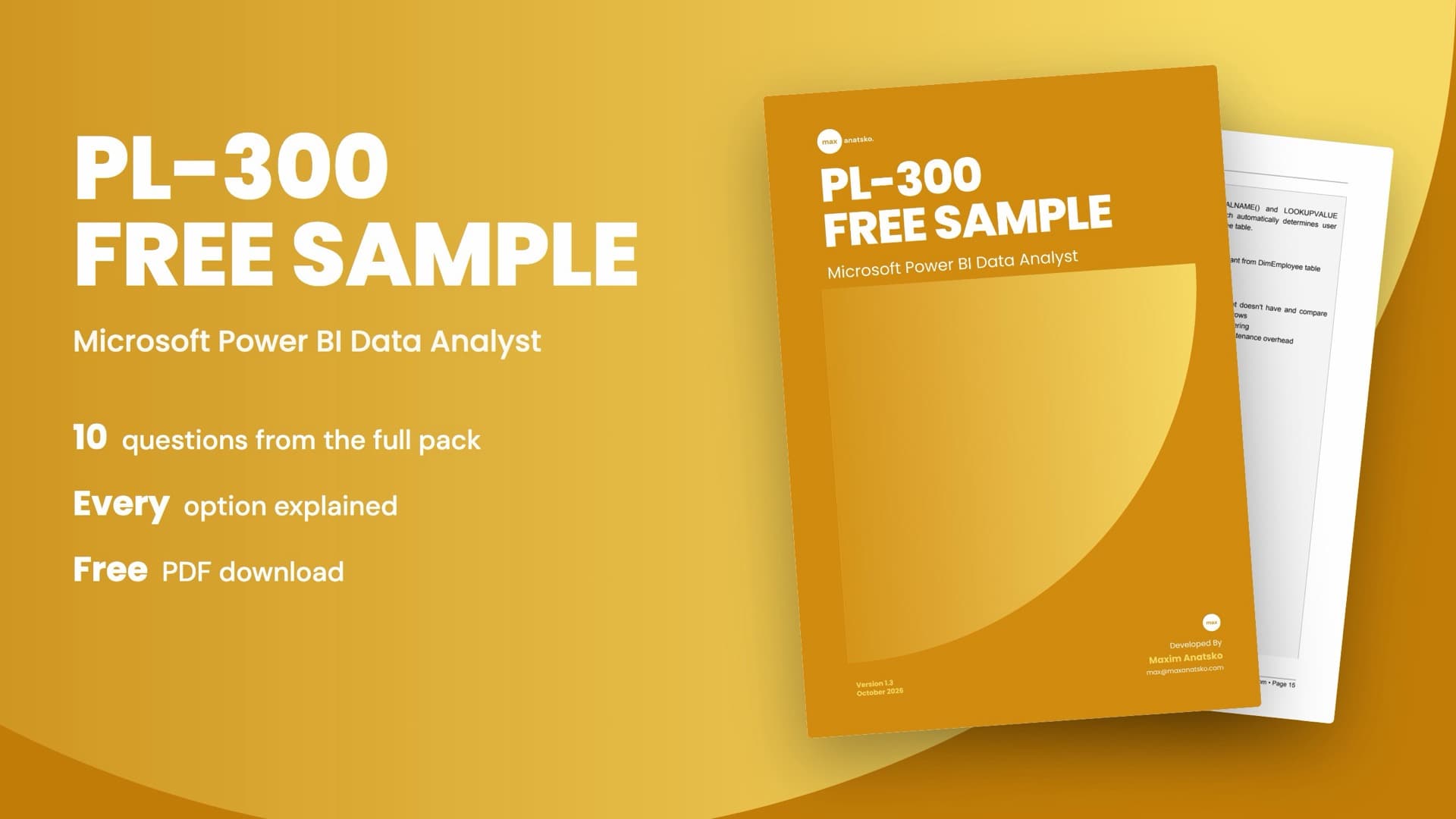 Cover of the PL-300 free sample PDF