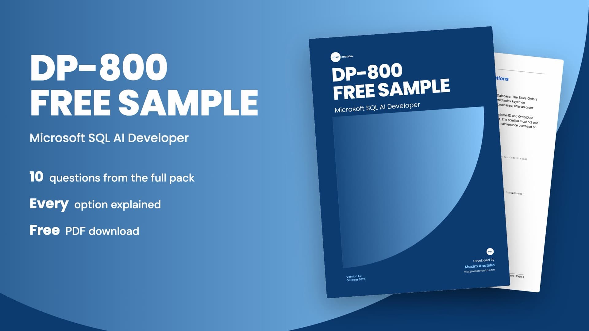 Cover of the DP-800 free sample PDF